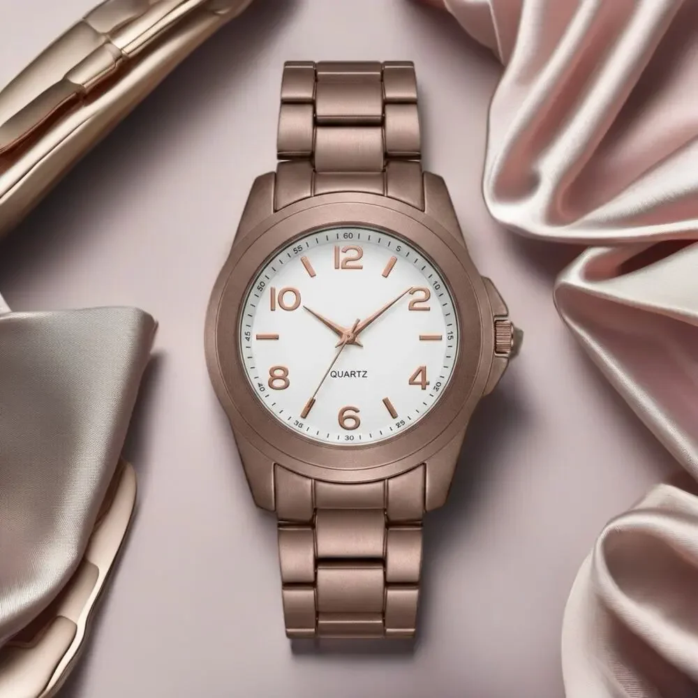 Rose Gold Tone Quartz Watch 6.5” Metallic Band Watch New Battery NWOT